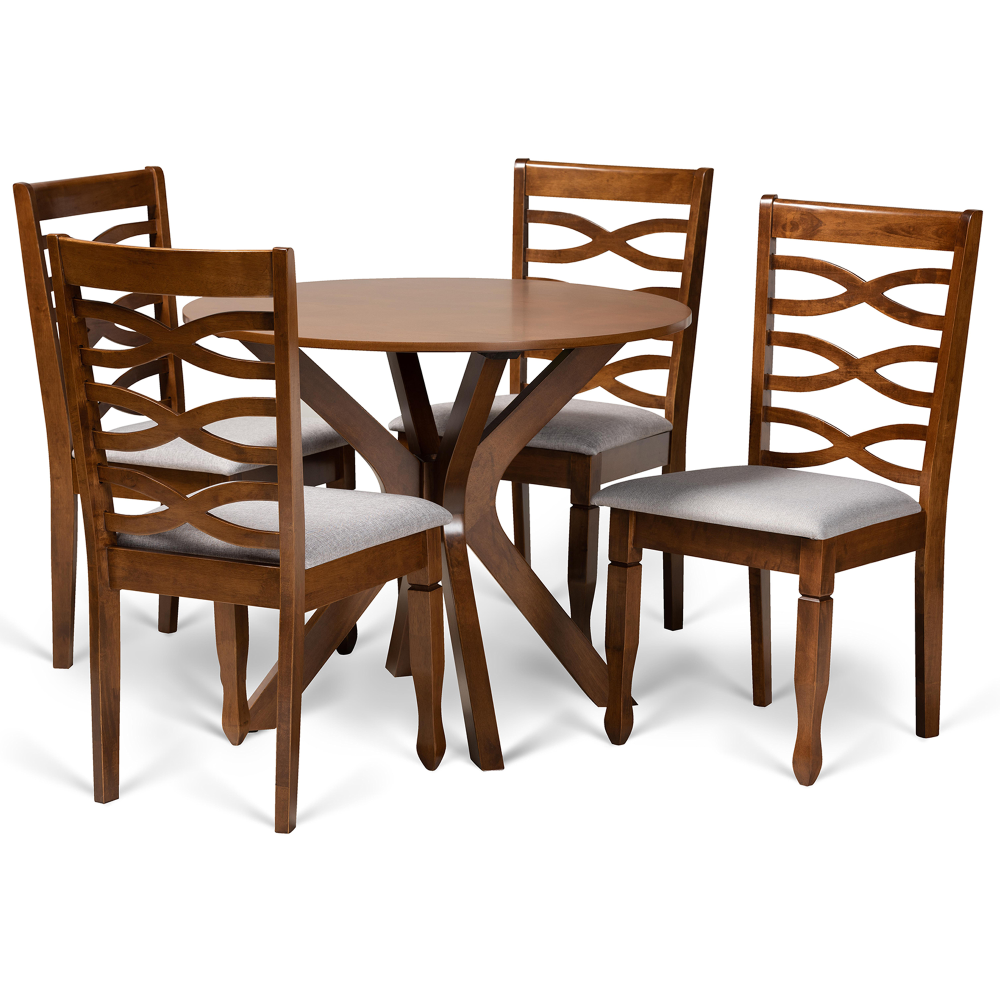 Baxton Studio Mila Modern and Contemporary Grey Fabric Upholstered and Walnut Brown Finished Wood 5-Piece Dining Set